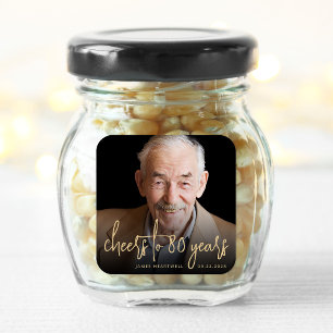 80e Verjaardagsfeest Foto Proost Goud Schrift Vierkante Sticker
