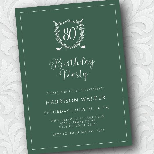 80e Verjaardagsfeest Golf Crest Elegant Schrift Sa Kaart