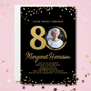 80e verjaardagsfeest Gouden glitter confetti foto Kaart
