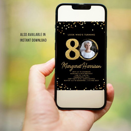 80e verjaardagsfeest Gouden glitter confetti foto Kaart