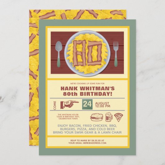 80e Verjaardagsfeest Mannen Funny Bacon Eggs Theme Kaart (Voorkant / Achterkant)