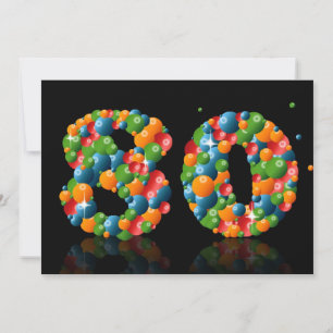 80e verjaardagsfeest, met bubbels en ballen kaart