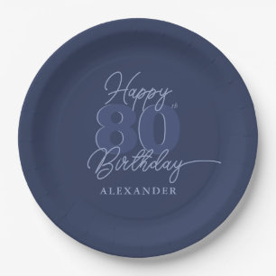 80e Verjaardagsfeest Moderne Minimale Marine Papieren Bordje