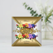 80e Verjaardagsfeest Multi Kleur Gouden Rozen Kaart (Staand voorkant)