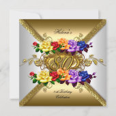 80e Verjaardagsfeest Multi Kleur Gouden Rozen Kaart (Voorkant)