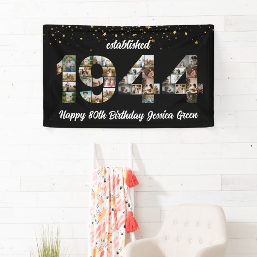 80e verjaardagsfeest Photo Collage Opgericht 1944 Spandoek (Insitu)