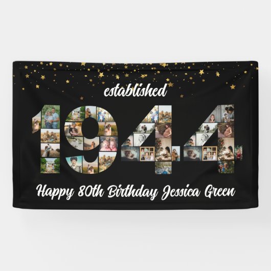 80e verjaardagsfeest Photo Collage Opgericht 1944 Spandoek (Horizontaal)