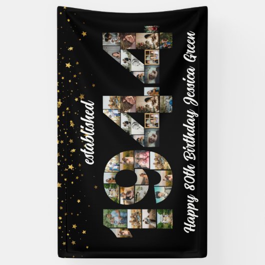 80e verjaardagsfeest Photo Collage Opgericht 1944 Spandoek (Verticaal)