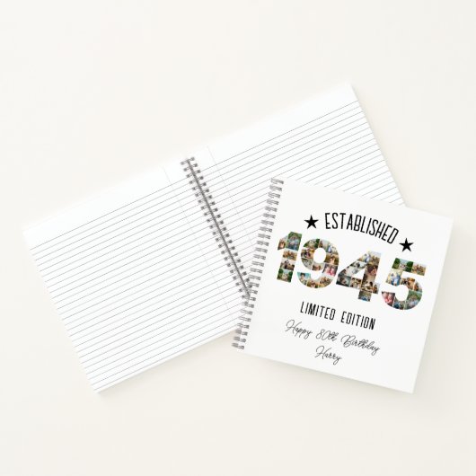 80e verjaardagsfeest Photo Collage Opgericht 1945 Notitieboek (Binnen)