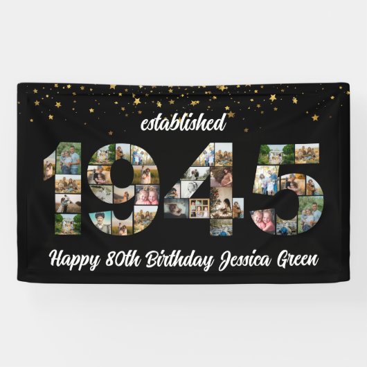 80e verjaardagsfeest Photo Collage Opgericht 1945 Spandoek (Horizontaal)