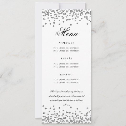 80e Verjaardagsfeest Programma Menu Bedankt Zilver (Achterkant)