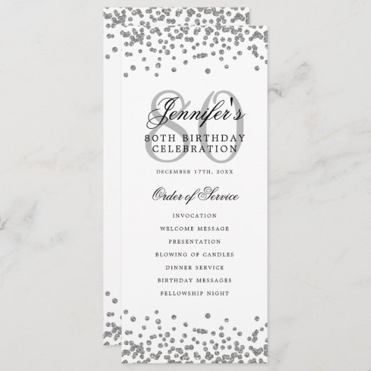 80e Verjaardagsfeest Programma Menu Bedankt Zilver (Voorkant / Achterkant)