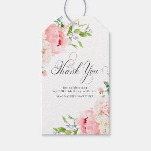 80e Verjaardagsfeest Roze Bloemstuk Aangepaste Fav Cadeaulabel