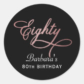 80e Verjaardagsfeest Roze Gouden Script Ronde Sticker (Voorkant)
