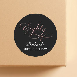 80e Verjaardagsfeest Roze Gouden Script Ronde Sticker