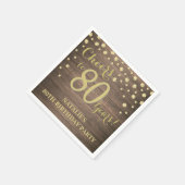 80e verjaardagsfeest rustiek hout en gouden diaman servet (Hoek)