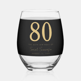80e Verjaardagsfeest Script Black Gold Tachtig Wijnglas Zonder Voet