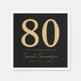 80e Verjaardagsfeest Script Zwart Goud Tachtig Servet