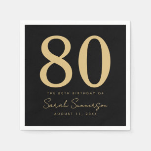 80e Verjaardagsfeest Script Zwart Goud Tachtig Servet