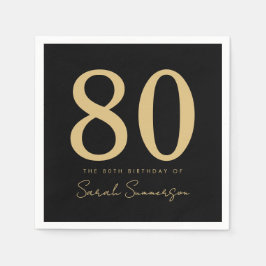 80e Verjaardagsfeest Script Zwart Goud Tachtig Servet
