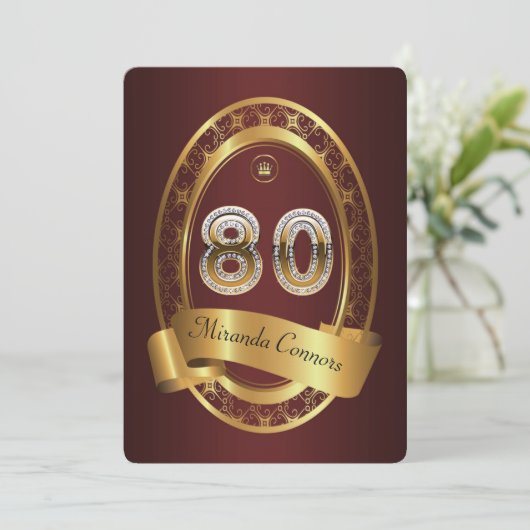 80e, verjaardagsfeest vrouw man, elegante kleur kaart (Staand voorkant)