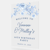 80e Verjaardagsfeest Welkom Blauw Roos Bloemen Acryl Bord (Hoek)