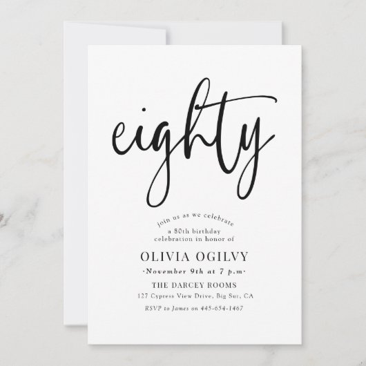 80e verjaardagsfeestje B&W moderne scripttypografi Kaart (Voorkant)
