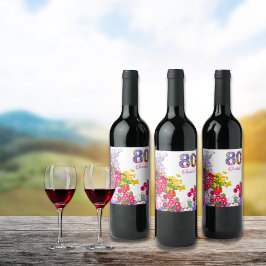 80e verjaardagsfeestje bloem boeket wijn labels wijn etiket