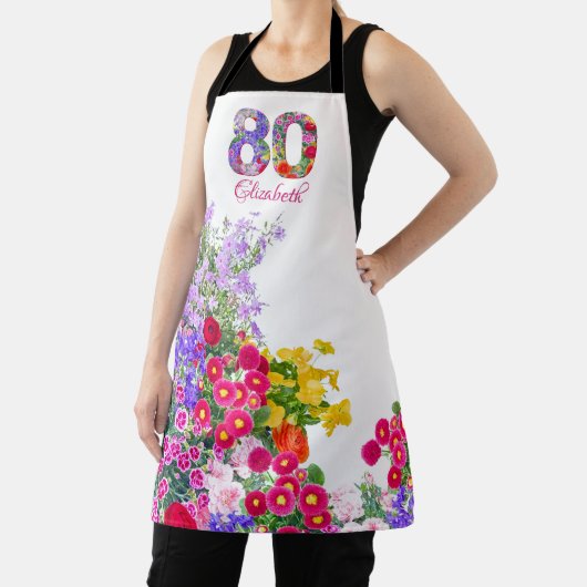 80e verjaardagsfeestje Bloemen Boeket schort (Insitu)