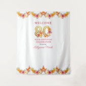 80e verjaardagsfeestje Bloemen Goud Nummer 80 Acht Wandkleed (Voorkant)