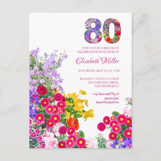 80e verjaardagsfeestje Bloemen Moderne uitnodiging (Voorkant)
