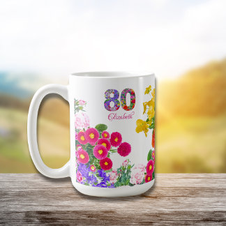 80e verjaardagsfeestje bloemenboeket koffie mok
