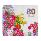 80e verjaardagsfeestje bloemenboeket snijplank (Voorkant)