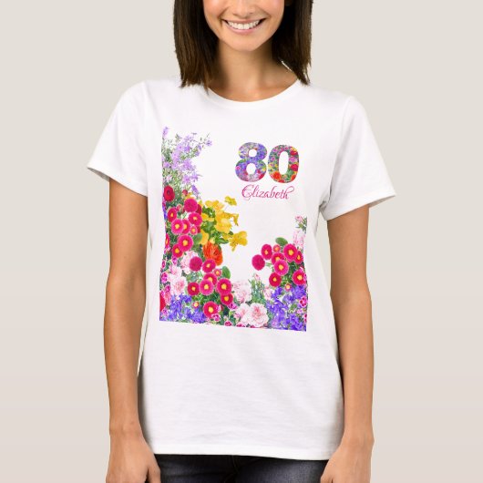80e verjaardagsfeestje Bloemengast van eer T-shirt (Voorkant)