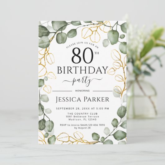 80e verjaardagsfeestje eucalyptus Waterverf Kaart (Staand voorkant)