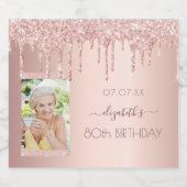 80e verjaardagsfeestje foto roos goud roze sparkling wijnetiket (Enkel label)