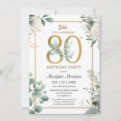 80e verjaardagsfeestje Gouden Waterverf Groen Kaart (Voorkant)