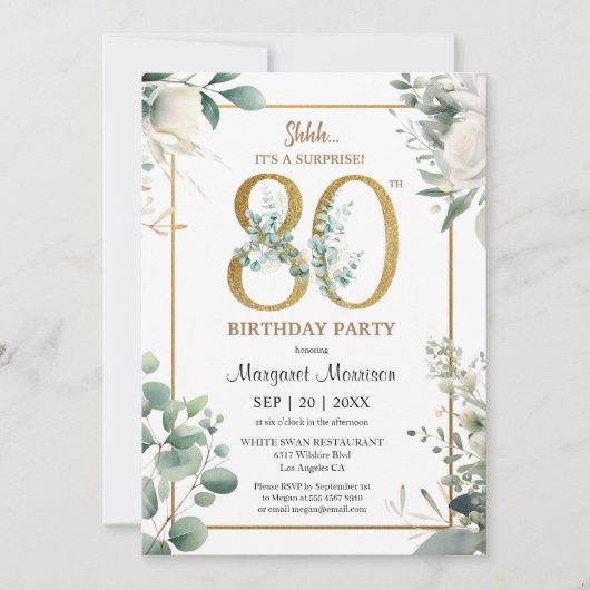 80e verjaardagsfeestje Gouden Waterverf Groen Kaart (Voorkant)