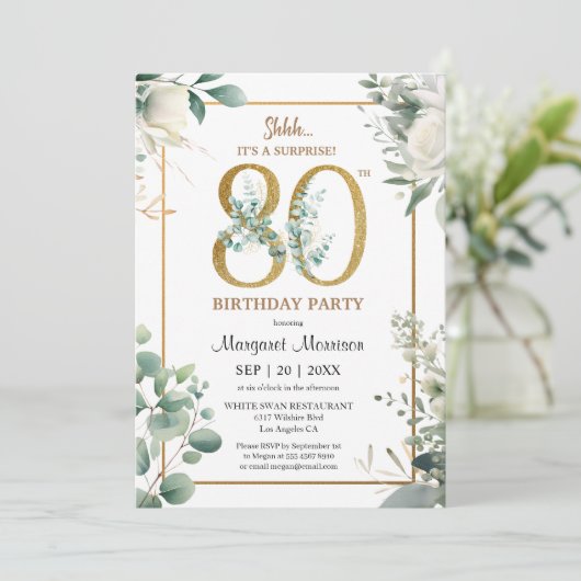 80e verjaardagsfeestje Gouden Waterverf Groen Kaart (Staand voorkant)