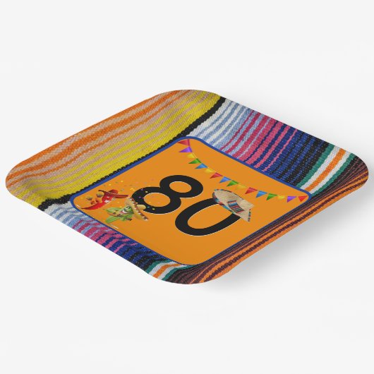80e verjaardagsfeestje Mexicaans ontwerp Papieren Bordje (Gebogen)