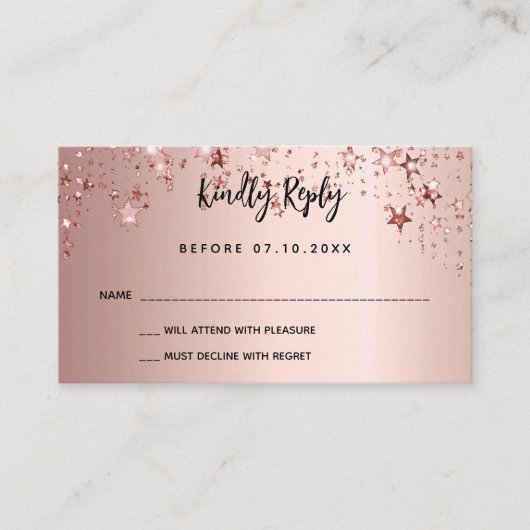 80e verjaardagsfeestje roos gouden sterren RSVP-ka Informatiekaartje (Voorkant)