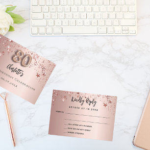 80e verjaardagsfeestje roos gouden sterren RSVP-ka RSVP Kaartje