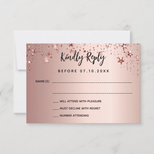 80e verjaardagsfeestje roos gouden sterren RSVP-ka RSVP Kaartje (Voorkant)