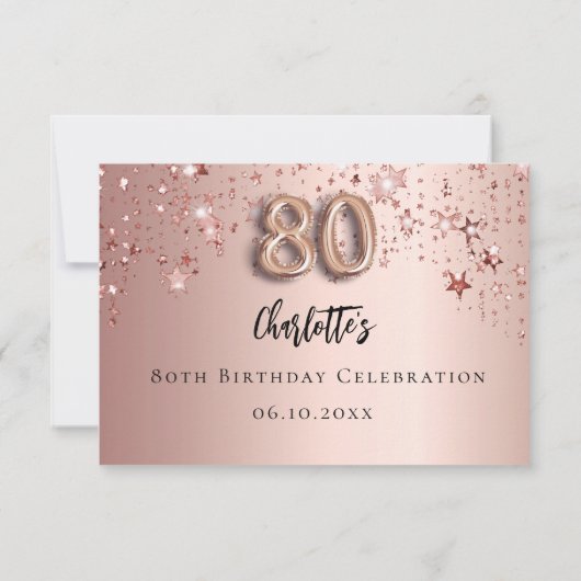 80e verjaardagsfeestje roos gouden sterren RSVP-ka RSVP Kaartje (Achterkant)