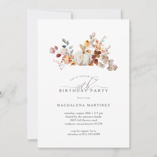 80e verjaardagsfeestje Witte pompoen Herfst Bloeme Kaart (Voorkant)