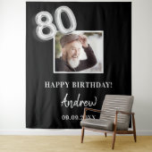 80e verjaardagsfeestje zwarte foto naam man wandkleed (In situ)