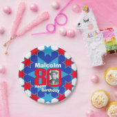 80e verjaardagsfoto: blauw star paper bord (Feest)