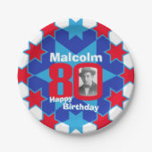 80e verjaardagsfoto: blauw star paper bord (Voorkant)