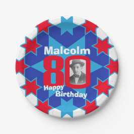 80e verjaardagsfoto: blauw star paper bord