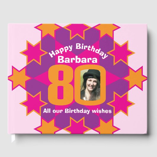 80e verjaardagsfoto roze oranje gastenboek (Voorkant)